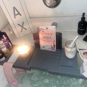 Bambusi Gray Bath Caddy Tray For A Relaxing Bath